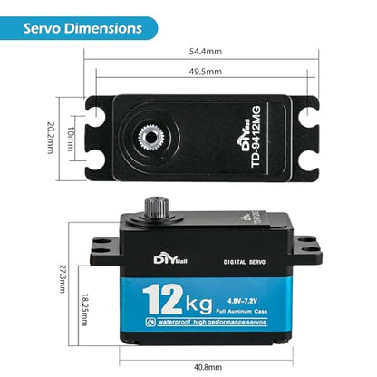 TD-9412 12KG Low Profile Servo Full Metal High Torque RC Digital Servo 180° IP67 Waterproof Servo High Speed for 1/10 RC Car - size: Full-metal 180°