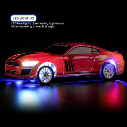 GoolRC WLtoys K4308 RC Drift Car,1:43 Scale Remote Control Car, 4WD Full Proportional Mini RC Cars with Gyroscope, LED Lights, High Speed Racing Vehicle for Adults (Red) - color: Red