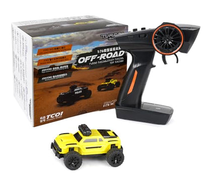 Turbo Racing 1:76 Scale RC Sport Car, 2.4GHZ Remote Control Mini Model Crawler Car with Full Proportional RTR for Adults Toys (Monster Truck Yellow C81) - style: C81