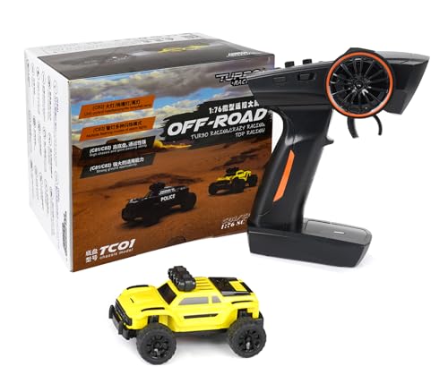 Turbo Racing 1:76 Scale RC Sport Car, 2.4GHZ Remote Control Mini Model Crawler Car with Full Proportional RTR for Adults Toys (Monster Truck Yellow C81) - style: C81