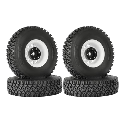 4PCS 1.55 Inch Beadlock Metal Wheel Rim and Rubber Tires Set for 1/10 RC Rock Crawler Car for Axial AX90069 D90 TF2 Tamiya CC01 LC70(90mm-10Holes White) - color: 90mm-10holes White