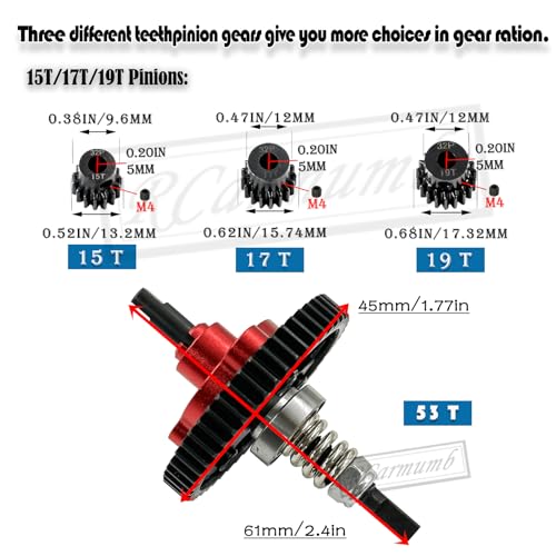 53T Spur Gear Upgrades Part for Slash 4X4/VXL Stampede 4X4/VXL Rustler 4X4/VXL,53T Slipper Clutch Eliminator with Pinions Gears Set(15T 17T 19T),Hardened Steel RC Upgrades,#6878,Red - color: Red(53T)
