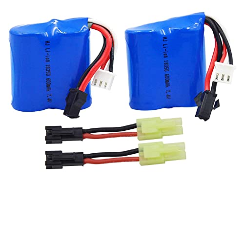 Blomiky 2 7.4V 600mAh 4.44Wh Lion Battery with SM-2P Black 2 Pin Plug Suitable for Skytech TKKJ Blue Boat H100 H102 H106 and H120 RC Ship Boat / H100 Battery 2