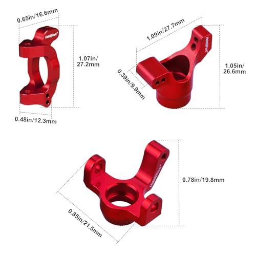 Hobbypark Aluminum Caster Blocks C-Hubs Steering Block Stub Axle Carriers Knuckles Set for Traxxas 1/18 LaTrax Teton Desert Prerunner Rally, Replace Parts 7532 7552X (Red) - color: Red