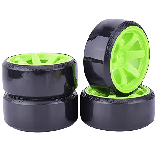 4Pcs 63mm RC Drift Car Tires Hard Tyres Plastic Wheel Rims for 1/10 On-Road Drifting Car for HSP Tamiya HPI Kyosho Spare Parts(Green) - color: Green