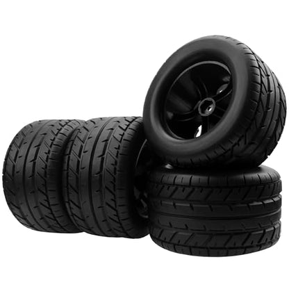 RC 12mm Hex Hub 4.64''OD Rubber Tires & Wheel Rim Compatible with 1/10 Scale Traxxas Rustler Slash HPI Redcat Volcano ExceedRC Infinitive RC Monster Truck Set of 4