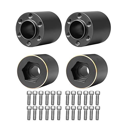 4Pcs Brass Weights 1.9 2.2 Inches Beadlock Wheels 12mm Hex Wheel Hub Widen Adapters for SCX10 TRX4 1/10 RC Crawler Upgrades (Black, 22mm) - color: Black, size: 22mm