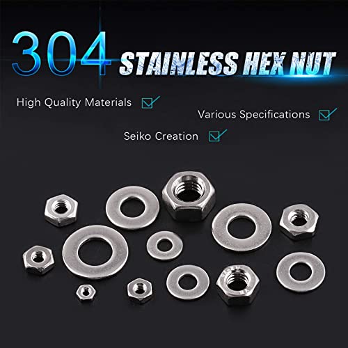 Swpeet 230Pcs SAE 304 Stainless Steel Hex Nuts and Flat Washers Assortment Kit, Coarse Thread Hexagon Nut - #6#8#10#12 1/4" 5/16" #2-56#4-40#6-32#8-32#10-24 1/4-20 5/16-18 - size: 230Pcs SAE Hex Nuts & Washers