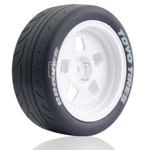 4PCS 12mm Hex RC Wheels and Tires 68mm Rubber Tyres Set and Hard Plastic Wheel Hub w/Foam Inserts Fit for 1/10 On-Road RC Drift Drifting Car Traxxas HSP Tamiya Kyosho HPI Redcat - color: White