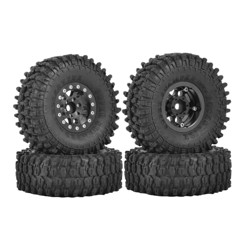 4PCS 1.55 inch Aluminum Metal Beadlock Wheels Rim and 95mm All Terrain Rubber Tires for 1/10 1/12 RC Rock Crawler Car for Axial AX90069 D90 TF2 Tamiya LC70 JIMNY UTB18(5Spoke,Black) - color: 5spoke,black