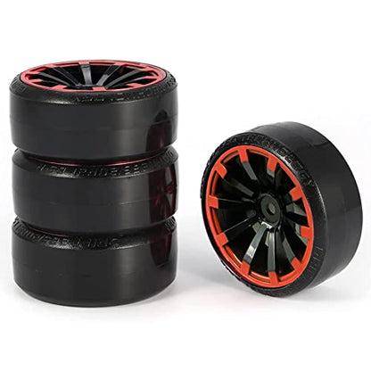 RC Plastic Wheel and Tire Set,WONFAST RC Drift Car 63mm Hard Tyres 12mm Hub Wheel for 1/10 On-Road Drifting Car Parts for HSP Tamiya HPI Kyosho TT02 (Black Red) - color: Black Red