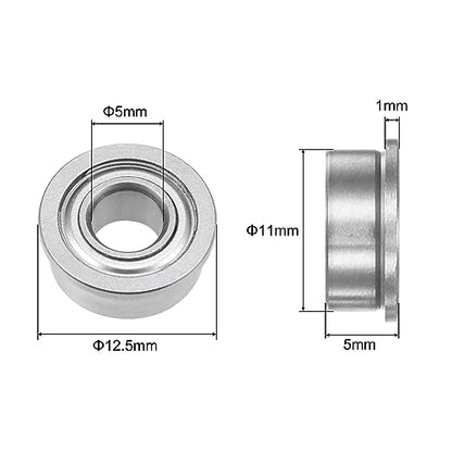 uxcell F685ZZ Flanged Ball Bearing 5x11x5mm Double Shielded Chrome Steel Flange Bearings, 20pcs - size: 5x11x5mm