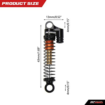 RCAWD RC Shocks Parts for FMS EAZYRC ROC HOBBY FCX24 1/24 & 1/18 Crawlers Upgrades, Front & Rear Shock Absorber Damper Aluminum Adjustable #C3002 Black - color: Black