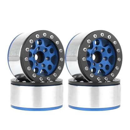 4PCS 1.55 Inch Aluminum Alloy Metal 5Spoke Beadlock Wheel Rim Hubs Replacement Accessory for AX90069 D90 TF2 CC01 Tamiya 1/10 RC Crawler Car Upgrade Parts (Black Blue) - color: Black Blue