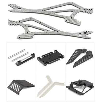 Wolf-Head Carbon Fiber LCG Chassis Kit, Silver Rails | With 3D Printed Panels Electronics Tray, Forward Angled Delrin Skid Plate, for 1/10 RC Crawler 1.9S Cheater Rigs Comp Builds - color: Silver Kit