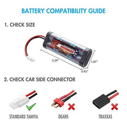 Tenergy 7.2V RC Battery Pack 3000mAh High Capacity 6-Cell NiMH Flat Battery Pack w/Standard Tamiya Connector + 7.2V-12V (6S-10S) Universal Battery Charger for NiMH/NiCd Battery for RC Cars