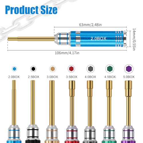 7PCS Colorful Handle Hex Nut Driver Tool Set 2.0 2.5 3.0 3.5 4.0 4.5 5.0mm | Short RC Repair Kit for 1/18 1/24 RC Crawler SCX24 TRX4M AX24