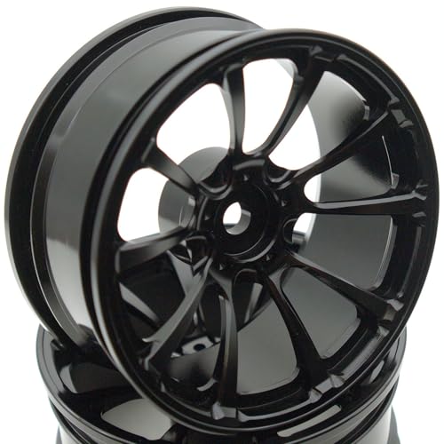 1/10 RC Drift Tires and Aluminum Wheels Rims Rally Racing Tyres 12mm Hex for 1:10 Scale On Road Touring Street Car Tamiya Traxxas HPI KYOSHO XV02 XV01 TT01 TT02 PTG2 A959 4PCS (Black)