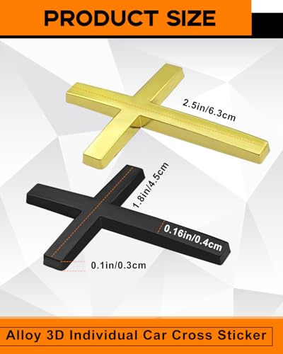 2PCS Metal Jesus Cross Car Emblem, 2.5"×1.8" 3D Silver Alloy Religious Jesus Christ Cross Badge Stickers, Self-Adhesive Automotive Christian Decals for Car Body, Tailgate, Window(Black+Golden) - color: Black+Golden