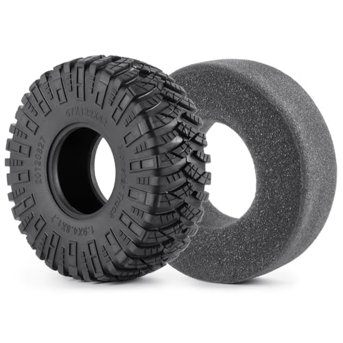 4PCS/Set 1.9" Aluminium Beadlock Wheel Tire Set with Foam Insert for 1/10th AXIAL SCX10 TRX4 Gen8 SCX10-II AXI90046,SCX10-III,D90 RC Crawler Truck Car Upgrade (Black) - color: Black