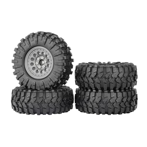 4PCS 1.3" Aluminum Alloy Beadlock Wheel Rims All-Terrain Tyre 70mm Rubber Tires Set with 5mm & 7mm Hex for 1/12 1/14 1/18 1/24 RC Rock Crawler Car Upgrade Parts (A-Gray) - color: A-gray