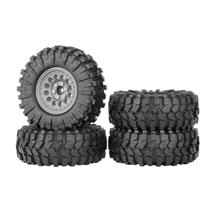 4PCS 1.3" Aluminum Alloy Beadlock Wheel Rims All-Terrain Tyre 70mm Rubber Tires Set with 5mm & 7mm Hex for 1/12 1/14 1/18 1/24 RC Rock Crawler Car Upgrade Parts (A-Gray) - color: A-gray