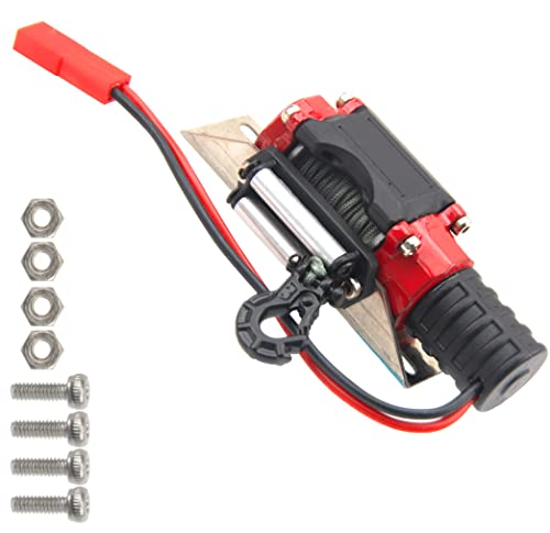 RC Crawler Winch w/Steel Wire Compatible with Traxxas TRX4 Axial SCX10 90046 RC4WD D90 Redcat Gen8 1/10 RC Crawler Car Option Part (Red) - color: Red