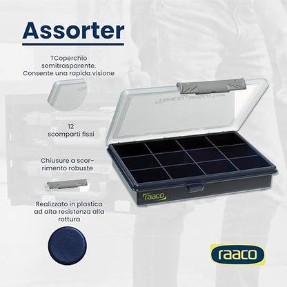 Raaco Assorter 6-12 Tool Box Organizer, 12-Slot Small Parts & Hardware | Compact, 12 Slots Fixed Grid with Semi-Transparent Lid, Polypropylene (PP) Storage Box for Screws, Nuts and Bolts - size: Compact –12 Slots, style: Fixed Grid
