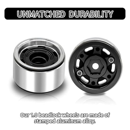 1.0 Beadlock Wheels, 4pcs Black | Aluminum RC Rims Hub with Positive Offset 7mm Hex for 1/18 1/24 RC Crawler Traxxas TRX4M Axial SCX24 AX24 FMS FCX24 Upgrades - color: Four Hole Model-black
