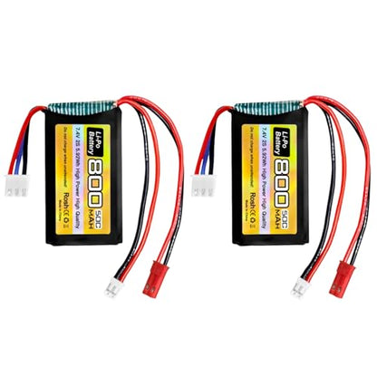 sea jump 2PCS 7.4V 800mAh 2S 50C Li-Po Battery with JST and PH2.0 Plug for SCX24 RC Car,Compatible with Most 1/10,1/16,1/18,1/24 Ratio Toy Cars, Trucks, and 4-Axis Aircraft