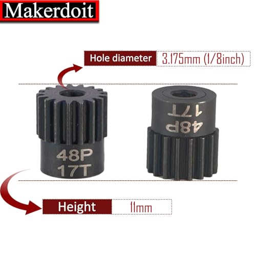48P 3.175mm Pinion Gear Sets 5Pack 13T 14T 15T 16T 17T Hardened Steel fit 3.175mm (1/8-Inch) Shaft RC Car Truck Upgrade