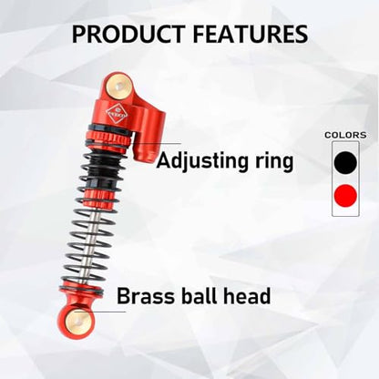 FCX24 Shocks 47MM Oil-Filled Shocks Absorber With Springs | Long Travel Shocks For FMS FCX24 FCX18 Upgrades 1/24 1/18 RC Crawler - color: Red