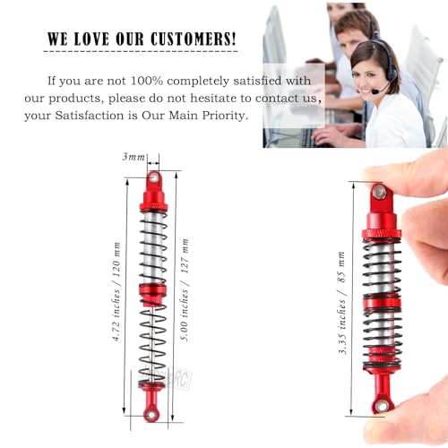 120mm 7075 Front Rear Shocks Absorber Damper Upgrades for 1/10 RC Hobby Cars,4PCS Aluminum Full Metal RC Shocks Absorber,Red - size: 120 MM (4.72 in)