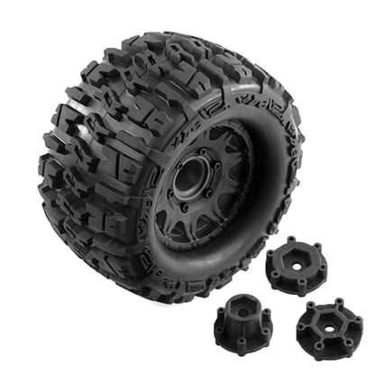 REDSPIDER•12mm/14mm Hex RC Wheels and Tires for 1/10 RC Truck Traxxas Rustler Stampede Hoss 2wd 4x4 vxl Tires Wheels Arrma Redcat RIAARIO AMORIL 4PCS (Black) - color: Black