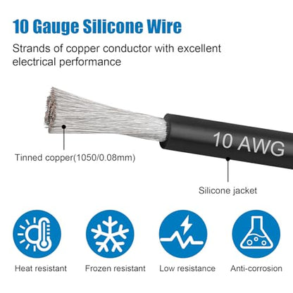 10 Gauge Silicone Wire (2 PCS) 30 FT Red + 30 FT Black Tinned Copper Core, Flexible 10 AWG High Temp Wire for Battery, Automotive, Solar, RC Car, Drones etc. - size: 10 AWG 30FT