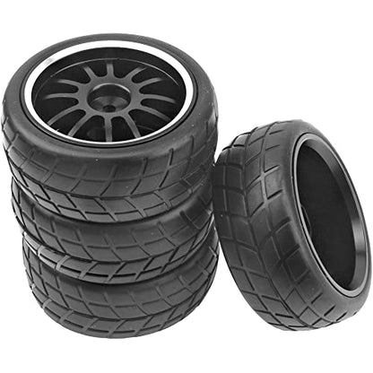 OD 2.55" Rubber Tires & Metal Wheel Rims 12mm Hex Hub Compatible with HSP Tamiya HPI Kyosho 1/10 On-Road Touring Car WLtoys 1/14 144001 Traxxas 1/16 Slash 1/18 A959B RC Buggy (Black) - color: Black