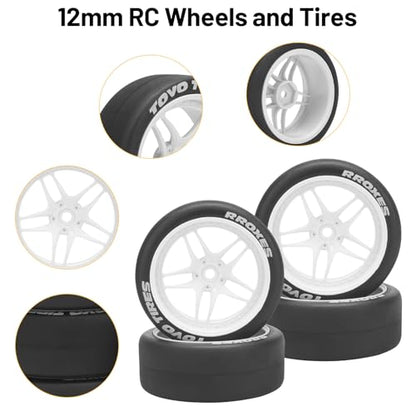 1/10 RC Drift Tires, daitoku 12mm RC Rally Racing Tires and Wheels for Tamiya Traxxas HPI KYOSHO XV02 XV01 TT01 TT02 PTG2 A959 - Style C (White) - color: White