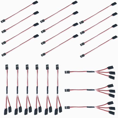 21pcs Y Connector 3 Pin Servo Extension Cables Male to Female Splitters Wire Assorted Types for RC Car Airplanes Compatible with JR Futaba 15cm Length Plug Adapter Set