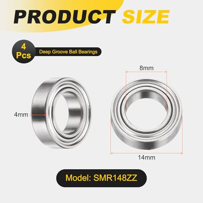 uxcell 4Pcs SMR148ZZ Deep Groove Ball Bearings, 8x14x4mm 440C Stainless Steel Double Shielded Bearings, ABEC 5 - size: 8x14x4mm