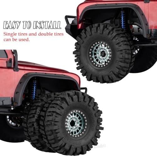 Aluminium RC 1.9" Beadlock Wheels Tires for 1/10 SCX10 90046 AXI03007 TRX4 TRX6 VS4-10 Gen7 Gen8 MST CFX D90 RC Crawler Car,Alloy 1.9 Rims Tires,Titanium - color: Titanium- (Rc 1.9" Tires)
