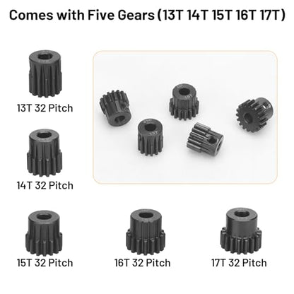 32P 5mm Pinion Motor Gear Sets, daitoku 5PCS RC Pinion Gears 13T 14T 15T 16T 17T for HPI Kyosho Losi Axial Tamiya 1/8 1/10 RC Car - size: 32P 13T 14T 15T 16T 17T
