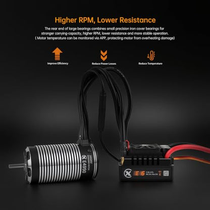 XC E4990 Motor & E6 Sensored Brushless ESC Combo for RC Car,3-8S Lipo,200A Continuous Current,Supprot APP Control,Applicable to:1/6 On-Road,Off-Road,Short Course,1/7 Monster(Heavy Load)