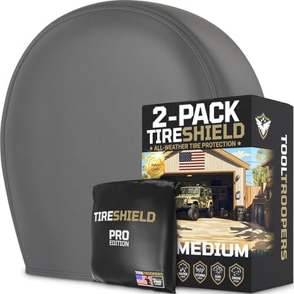 TIRESHIELD PRO Trailer Tire Covers (Set of 2) - Heavy Duty All-Weather UV-Resistant Protective Wheel Covers w/StormLock-System - Year-Round Protection for Your Trailer Tires w/ 26-28.75" Diameter - size: Medium - Fits Tire Diameters 26-28.75", style: TIRE