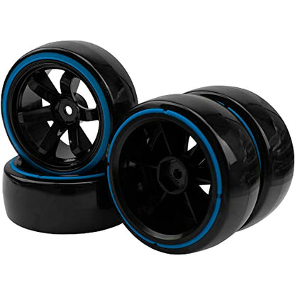 1/10 RC Drift Car Tires Hard Plastic Tyre & 12mm Hex Hub Wheel Rims 6 Spoke Compatible with Traxxas HSP Tamiya Kyosho HPI Redcat Racing MST 1/10 On-Road RC Drift Drifting Car (Blue) - color: Blue