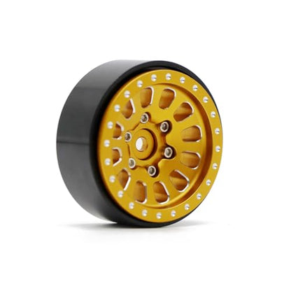 1.3” Brass Beadlock Wheels, -5.40mm Offset CNC 7 mm Hex Rims for 1/18 1/24 RC Crawler TRX4M, Axial SCX24 AX24, Redcat Ascent-18, FMS FCX24, 4 pcs, Gold - color: Gold