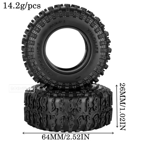 1.3" RC Crawler Tire Skins,Multi-Terrain Soft Sticky Rubber Tires(64 * 26mm) for TRX4 SCX24 FCX24 Ascent-18 1/18 1/24 Off-Road RC Car Upgrade Parts,4PCS (Style B) - style: StyleB(4PCS)