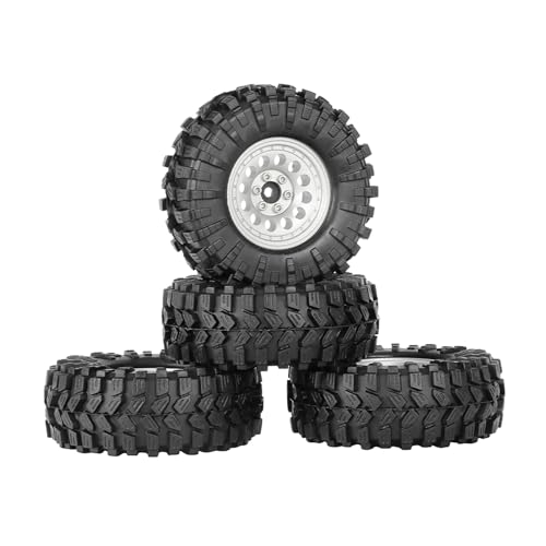 4PCS 1.3" Aluminum Alloy Beadlock Wheel Rims All-Terrain Tyre 70mm Rubber Tires Set with 5mm & 7mm Hex for 1/12 1/14 1/18 1/24 RC Rock Crawler Car Upgrade Parts (A-Silver) - color: A-silver