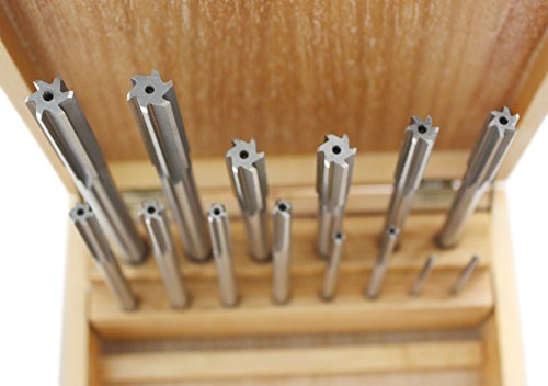 Accusize Industrial Tools 14 Pc Over and Under Size H.S.S. Chucking Reamer Set, 0.1240'' Thru 0.5010'', in Fitted Case, 5500-SX00 | 14 Pc Set, Straight Shank, Straight Flute, Right-Hand Cut, Fitted Case, 5500-SX00 - size: Over & Under Size 0.1240"-0.5010"