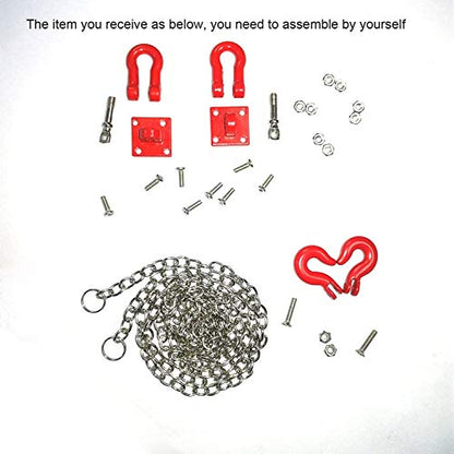 1/10 RC Rock Crawler Accessories Trailer Buckle and Tow Hooks Chain Kit for 1:10 RC Trucks Axial SCX10 Tamiya CC01 D90 D110 TF2 Car Parts - color: Red Kit
