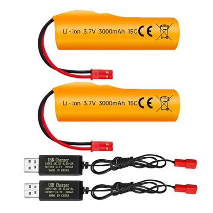 sea jump 2PCS 3.7V 3000mAh Li-ion Battery with JST-2P Plug and USB Charging Cable for HJ819 DE819 RC Boat,Huina 1337 1338 1516 1517 1552 1554 1558 RC Car,Drifting Car,Truck,Toy Off-Road Racing Car